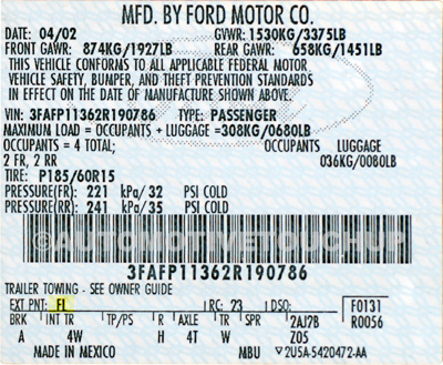 06 Ford fusion paint codes #9
